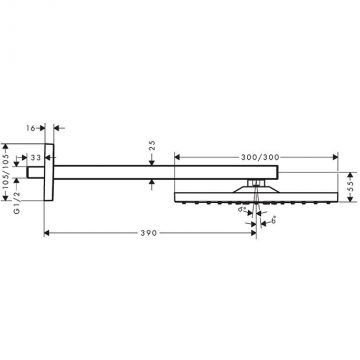 Верхний душ Hansgrohe (Хансгрое) Raindance, 30х30 см, 1 jеt, с настенным держателем, цвет: шлифованная бронза 26238140