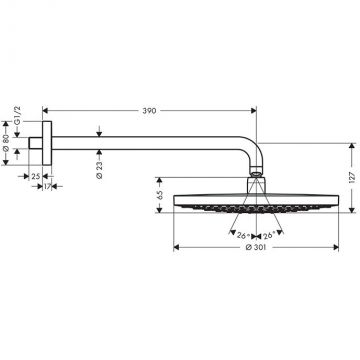 Верхний душ Hansgrohe (Хансгрое) Raindance Select 30,1 см, настенный, цвет: хром 27378400