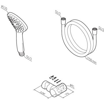 Душевой набор Am.Pm (Ам.Пм) Gem ручной душ 110 мм, держатель, шланг, черный, F0119022