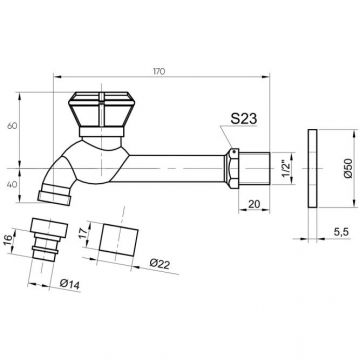 Сливной кран Bronze de Luxe (Бронз Де Люкс) длинный 13263/2 (насадка-под шланг) бронза