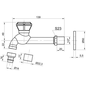 Сливной кран Bronze de Luxe (Бронз Де Люкс) длинный 21594/2 (насадка под шланг) бронза