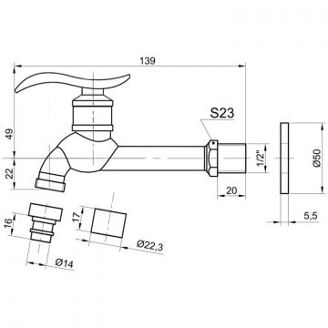 Сливной кран Bronze de Luxe (Бронз Де Люкс) длинный 21595/2 (насадка-шланг) бронза
