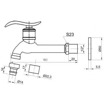 Сливной кран Bronze de Luxe (Бронз Де Люкс) длинный (насадка рассекатель) 21598/1
