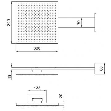 Верхний душ Almar (Алмар) , 30х30 см, настенный, 2 режима, цвет: нержавеющая сталь E044277.MS