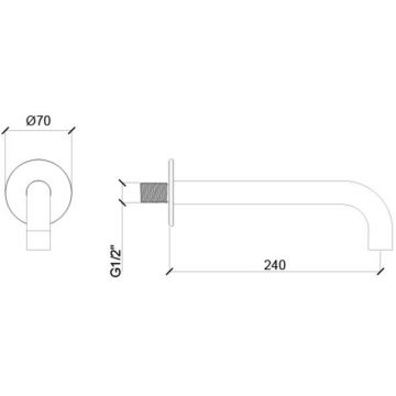 Излив Almar (Алмар) для ванны, 24 см., настенный, с круглым отражателем, цвет: латунь брашированная РVD E098007.HB