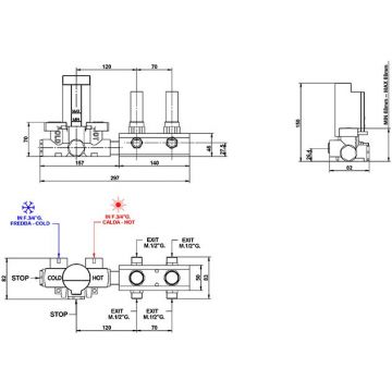 Скрытая часть для встроенного термостатического смесителя Bongio (Бонгио) на 2 выхода 09730/02