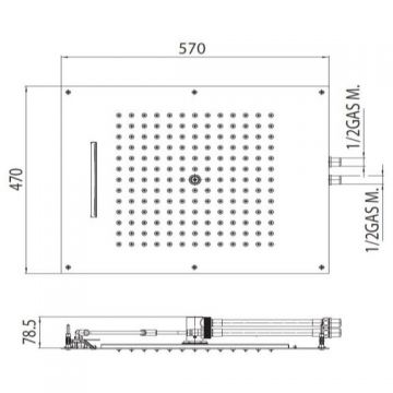 Верхний душ Bossini Dream 570х470 мм, 2 режима (дождь, каскад), цвет: хром H38925.030