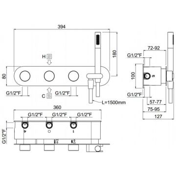 Встраиваемая часть для горизонтального прогрессивного смесителя Carimali (Каримали) с держателем для душа, 4 выхода, .цвет: хром W21949CR