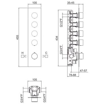 Встраиваемая часть термостатического смесителя Carimali (Каримали) с 4 независимыми выходами W21049CR