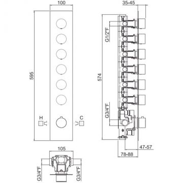 Встраиваемая часть термостатического смесителя Carimali (Каримали) с 6 выходами, цвет: хром W21069CR