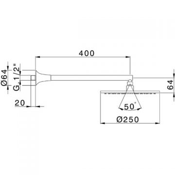 Верхний душ Cisal (Кисал) Vita 25 см., с настенным держателем 40 см., цвет: черный матовый VI01319140