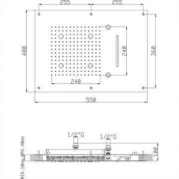 Встраиваемый верхний душ Cisal (Кисал) Zen Shower 55х40 см, 3 типа струи, хромотерапия, выключатель, трансформатор, цвет: полированная нержавеющая сталь ZS027070D2