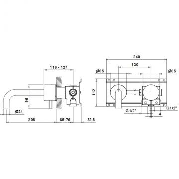 Скрытая часть смесителя Fantini (Фантини) AF/21 для раковины, 1/2 17 00 A613A