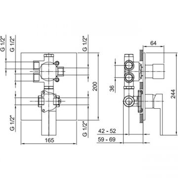 Скрытая часть смесителя Fantini (Фантини) AR/38 для душа, переключатель на 3 источника, с Есо Sуstеm, 1/2″ 19 02 3387A