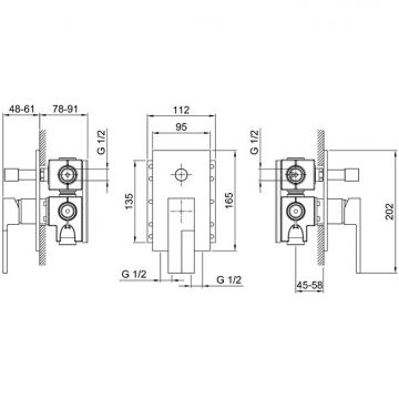 Скрытая часть смесителя Fantini (Фантини) Mare для душа, переключатель на 2 источника, 1/2″ 22 00 D022A