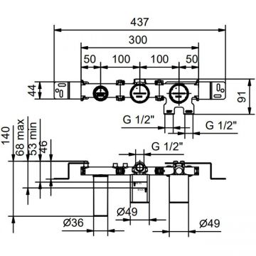 Скрытая часть смесителя Fantini (Фантини) Mint для душа, переключатель на 2 источника, 1/2″ 44 00 R084A