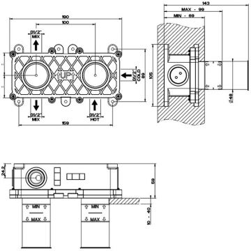 Встраиваемая часть для смесителя Gessi (Гесси) 316 на 2 выхода 54073№ 239