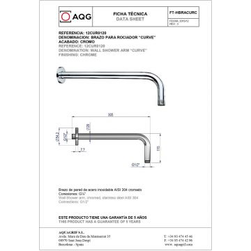 Кронштейн настенный круглый AQG, длина 30,5 см, для верхнего душа, хром, 12CUR0120