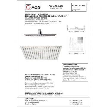 Душевая квадратная ультраплоская антикальцевая головка AQG ATLAS C40 см, цвет хром 11ATL0220C40