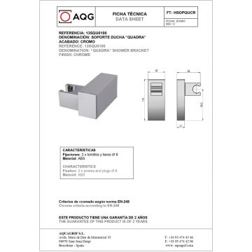 Держатель для ручного душа AQG, квадратный, нерегулируемый, хром, 13SQU0100