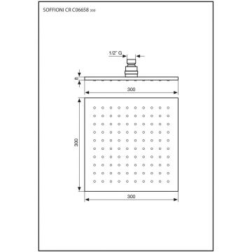 Душевая головка Emmevi (Эммеви) , квадратная, антикальковая, латунь 300х300 мм, подключение 1/2″, хром, C06658mm300/CR