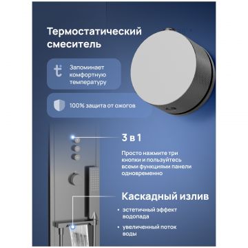 Душевая панель Створки STUDIO S51268GB С ВНУТРЕННЕЙ ЧАСТЬЮ, с полками, вороненая сталь, Stworki