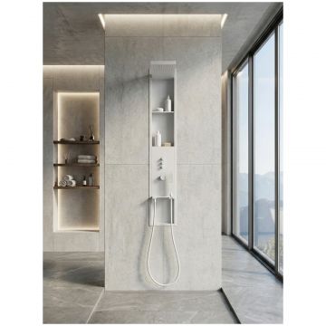 Душевая панель Створки STUDIO S51268WH С ВНУТРЕННЕЙ ЧАСТЬЮ, с полками, матовая белая, Stworki