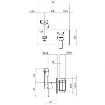 Гигиенический душ Теска Elsa BTK6420B со смесителем, С ВНУТРЕННЕЙ ЧАСТЬЮ, хром, черный, Teska