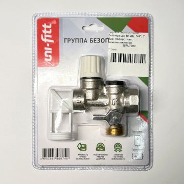 Группа безопасности бойлера Uni-Fitt (Ун-Фтт) до 10 кВт, 3/4″, 7 бар, поворотная, никелированная 257U7000