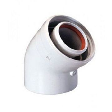 Коаксиальный отвод Baxi (Бакси) полипропиленовый 45°, диам. 80/125 мм (KMT71408881)