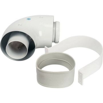 Элемент дымохода Stout (Стаут) отвод коаксиальный 90° DN60/100, п/м уплотнения и хомут в комплекте (с логотипом) (SCA-6010-000090)