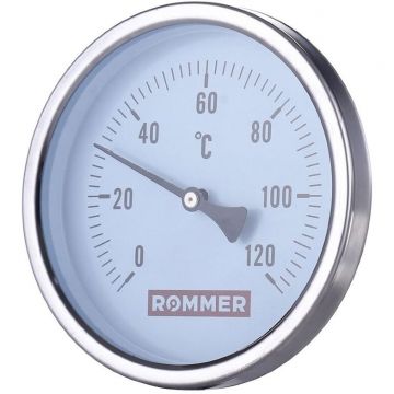 Термометр биметаллический Rommer (Роммер) с погружной гильзой, корпус Dn 80 мм, гильза 75 мм 1/2 дюйма , 0...120°С (RIM-0001-807515)
