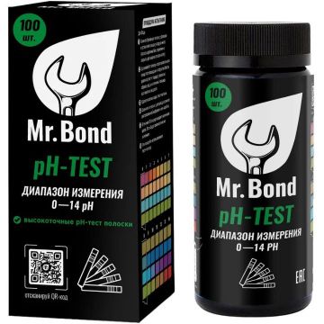 Комплект полосок индикаторов Mr.Bond (Мр.Бонд) pH-test с диапазоном измерения pH 0-14 100 шт. (MB20000001PH)
