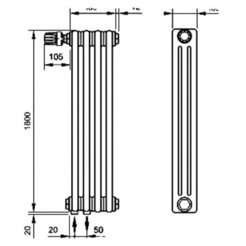 Радиатор секционный Arbonia (Арбония) 3180V/4 нижнее подключение (с вентилем) RAL 9016