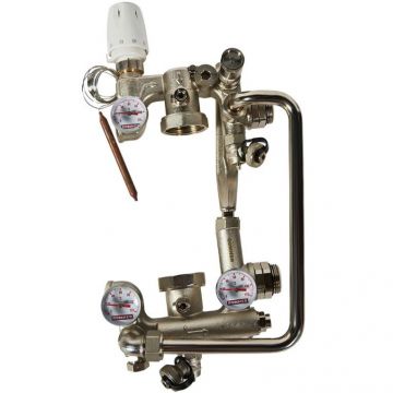 Насосно-смесительный узел Rommer (Роммер) с термоголовкой, перепускным клапаном и байпасом, без насоса (RDG-0120-008000)
