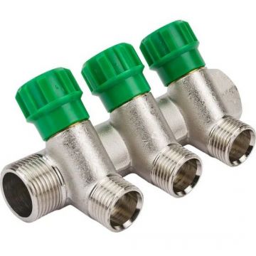 Коллектор Kromwell (Кромвелл) с регулируемыми вентилями и переходами на наружную резьбу, 3 отвода 3/4х1/2 дюйм (EU.ST3078135 3x34x12_k)