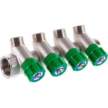 Коллектор Kromwell (Кромвелл) с регулируемыми вентилями и переходами на наружную резьбу, 4 отвода 3/4х1/2 дюйм (EU.ST3078145 4x34x12_k)