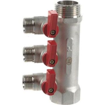 Коллектор Kromwell (Кромвелл) с отсекающими шаровыми кранами, 3 отвода 1х1/2 дюйм (EU.ST3042285 3x1x12_k)