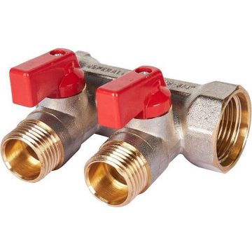Коллектор Stout (Стаут) с шаровыми кранами 3/4 , 2 отвода 1/2 (красные ручки) (6200R6N0504R2B) (SMB 6210 341202)