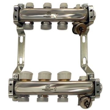 Коллекторный блок Gekon (Гекон) для тепл.пола и радиаторного отопления 1х3/4 дюйм, отводов 3, в комплекте: термостат. воздухоотводчик: Ручной (GK 73103)