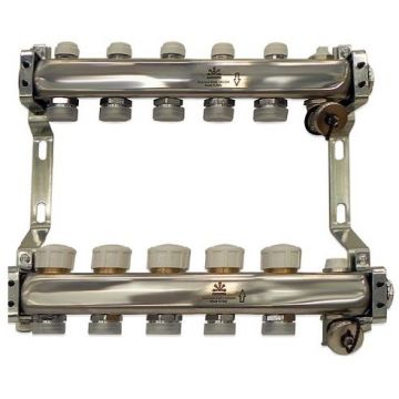 Коллекторный блок Gekon (Гекон) для тепл.пола и радиаторного отопления 1х3/4 дюйм, отводов 5, в комплекте: термостат. воздухоотводчик: Ручной (GK 73105)