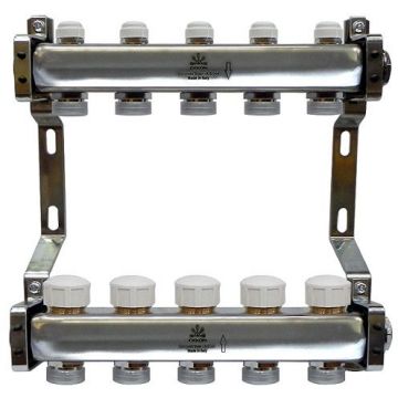 Коллекторный блок Gekon (Гекон) для тепл.пола и радиаторного отопления 1х3/4 дюйм, отводов 5, в комплекте: термостат. (GK 75105)