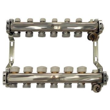 Коллекторный блок Gekon (Гекон) для тепл.пола и радиаторного отопления 1х3/4 дюйм, отводов 6, в комплекте: термостат. воздухоотводчик: Ручной (GK 73106)