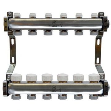 Коллекторный блок Gekon (Гекон) для тепл.пола и радиаторного отопления 1х3/4 дюйм, отводов 6, в комплекте: термостат. (GK 75106)