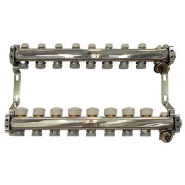 Коллекторный блок Gekon (Гекон) для тепл.пола и радиаторного отопления 1х3/4 дюйм, отводов 8, в комплекте: термостат. воздухоотводчик: Ручной (GK 73108)