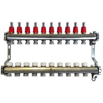 Коллекторный блок Gekon (Гекон) сливной кран и ручной воздухоотвод, 1х3/4 дюйм, отводов 10 (GK 72110)
