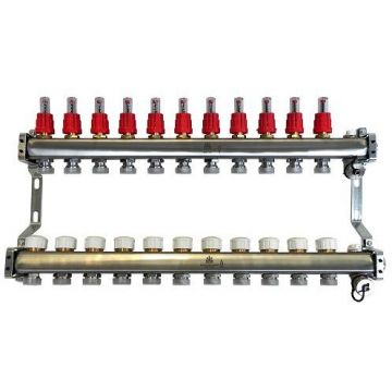 Коллекторный блок Gekon (Гекон) сливной кран и ручной воздухоотвод, 1х3/4 дюйм, отводов 11 (GK 72111)