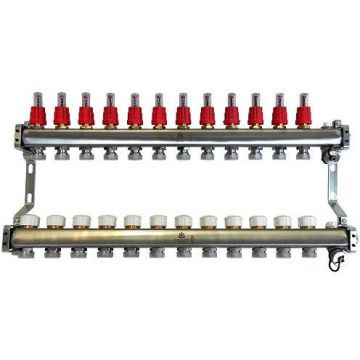 Коллекторный блок Gekon (Гекон) сливной кран и ручной воздухоотвод, 1х3/4 дюйм, отводов 12 (GK 72112)