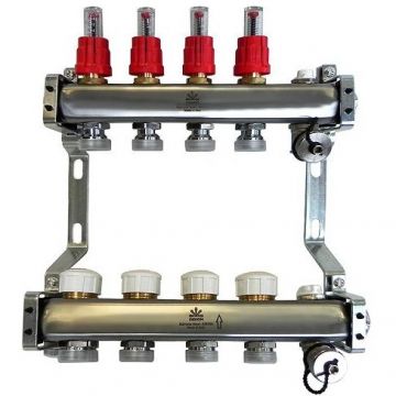 Коллекторный блок Gekon (Гекон) сливной кран и ручной воздухоотвод, 1х3/4 дюйм, отводов 4 (GK 72104)