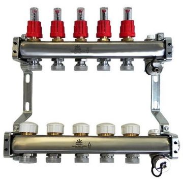 Коллекторный блок Gekon (Гекон) сливной кран и ручной воздухоотвод, 1х3/4 дюйм, отводов 5 (GK 72105)
